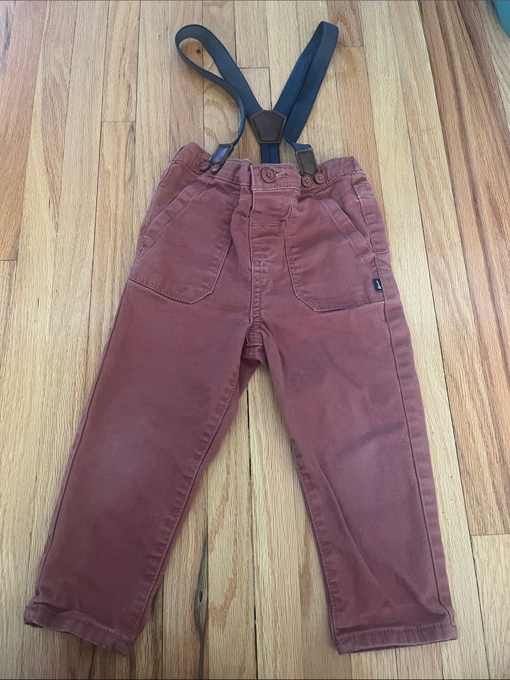 Children's Rust Overalls with Adjustable Black Suspenders